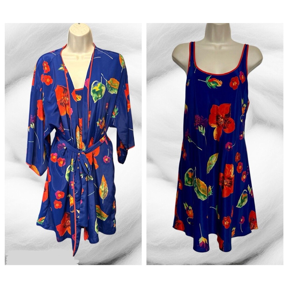 Natorious by Natori Nightgown and Robe Blue Floral Womens Size S